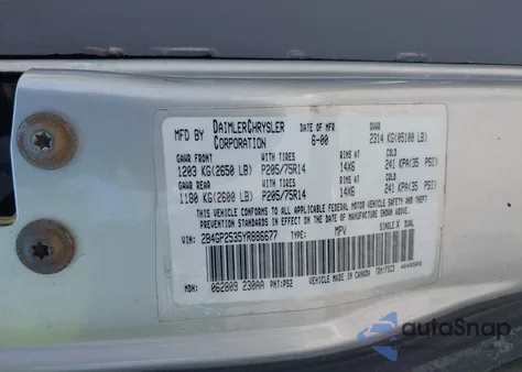 2000 Dodge Caravan from USA, damaged, VIN 2B4GP2535YR886677